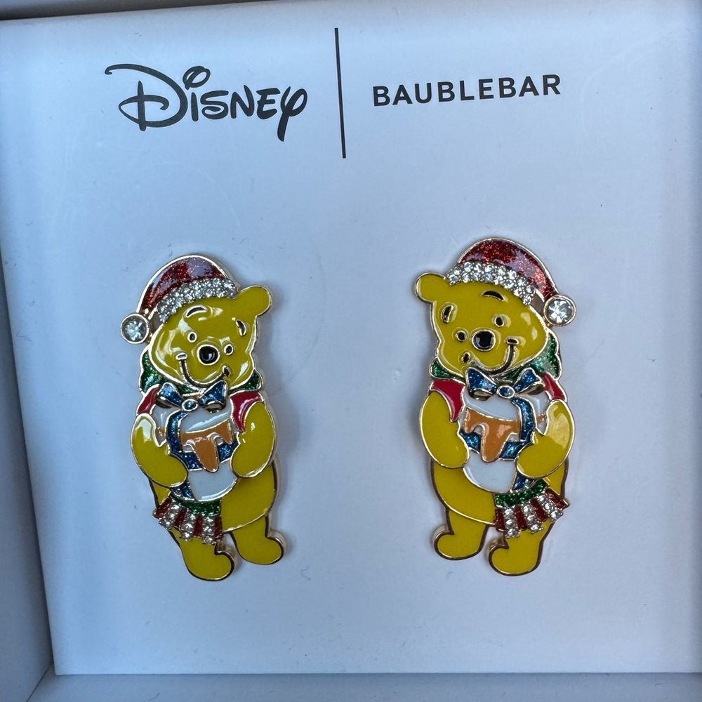 Disney BaubleBar Winnie the Pooh Earrings Christmas NIB